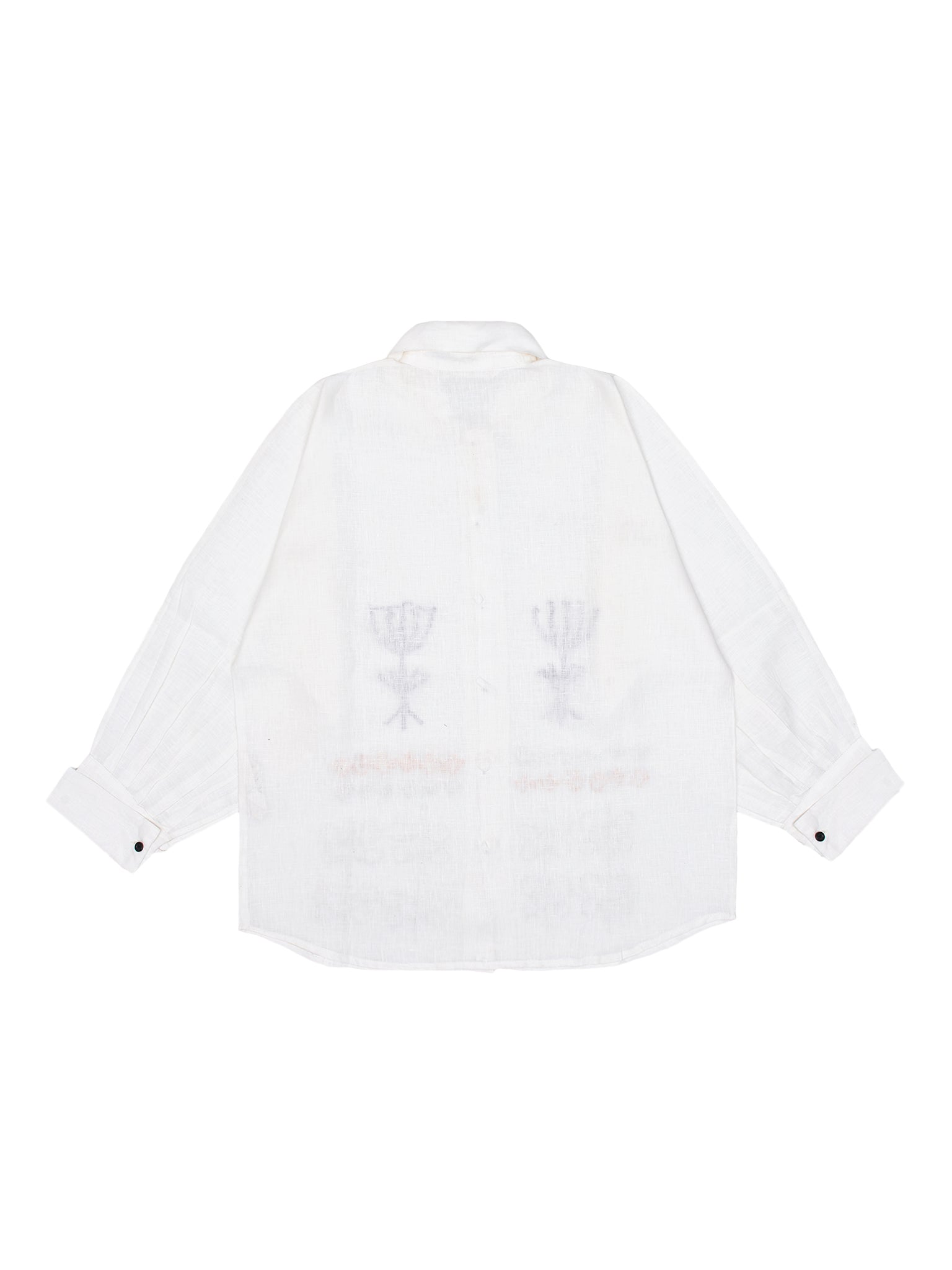 White shirt with a brand logo on the back on a white background