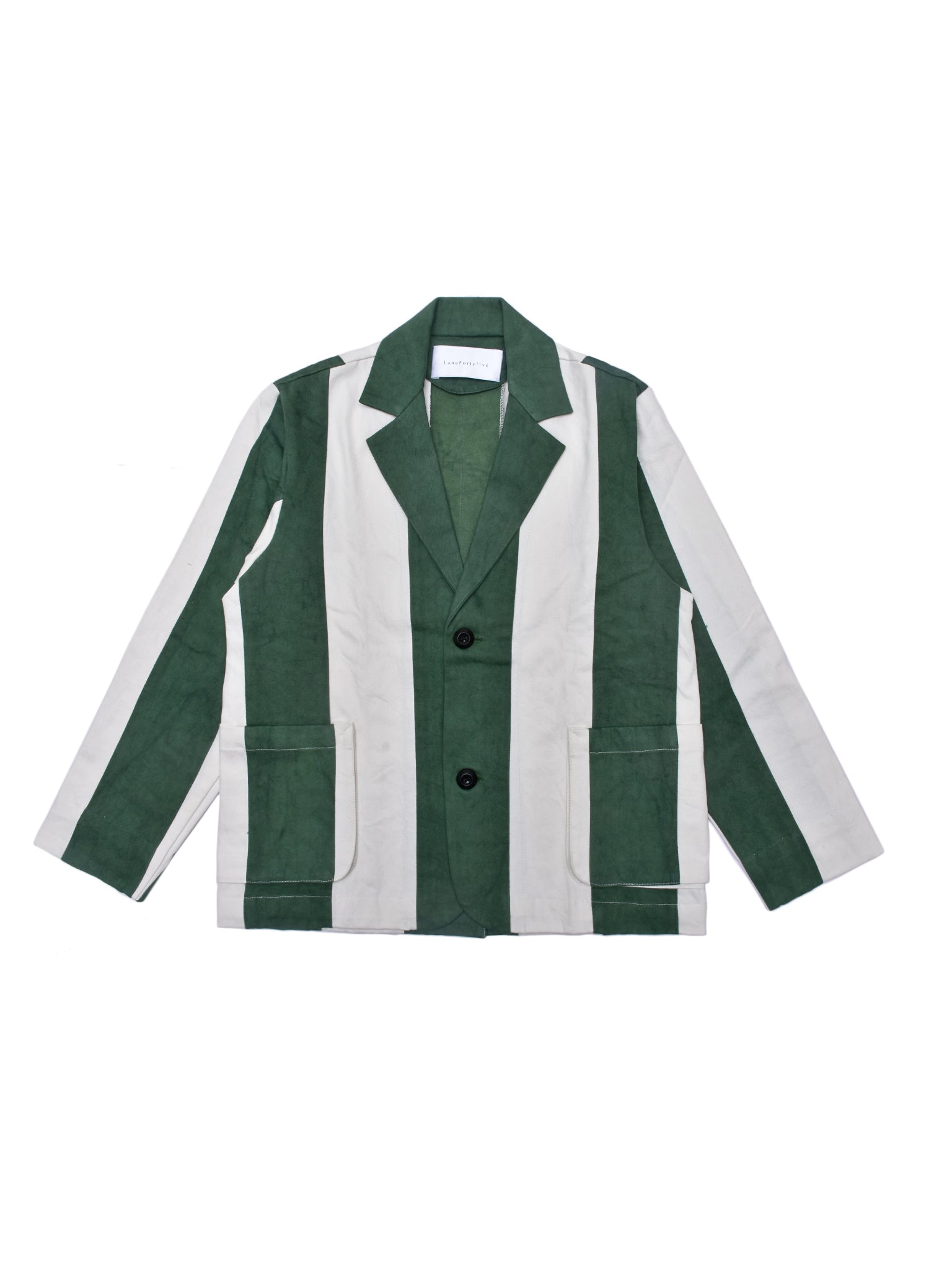 Green and white striped jacket on a white background