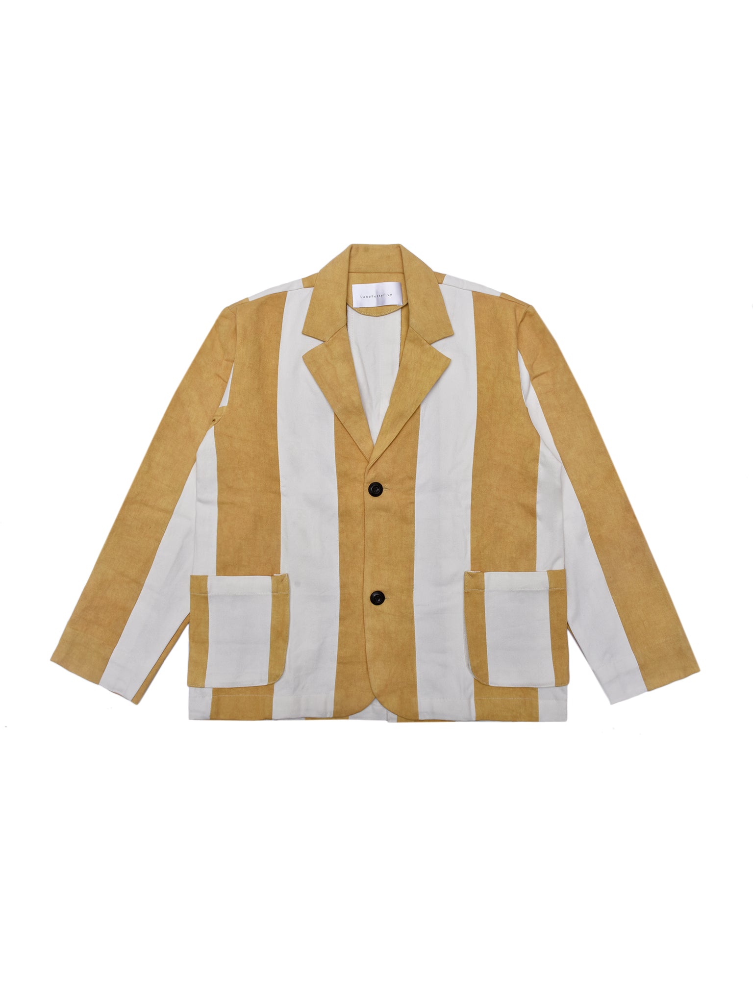 Mustard and white striped jacket on a white background
