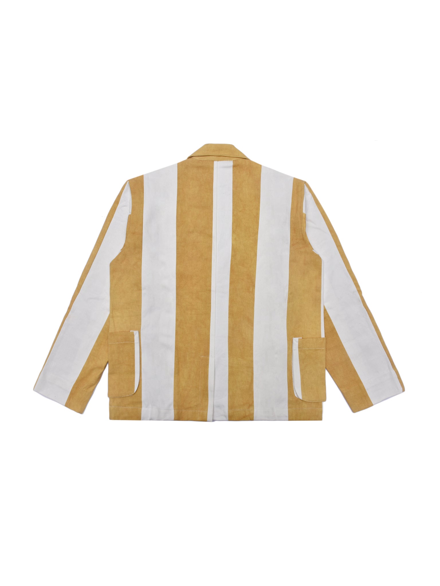 Striped shirt with mustard and white vertical stripes on a white background