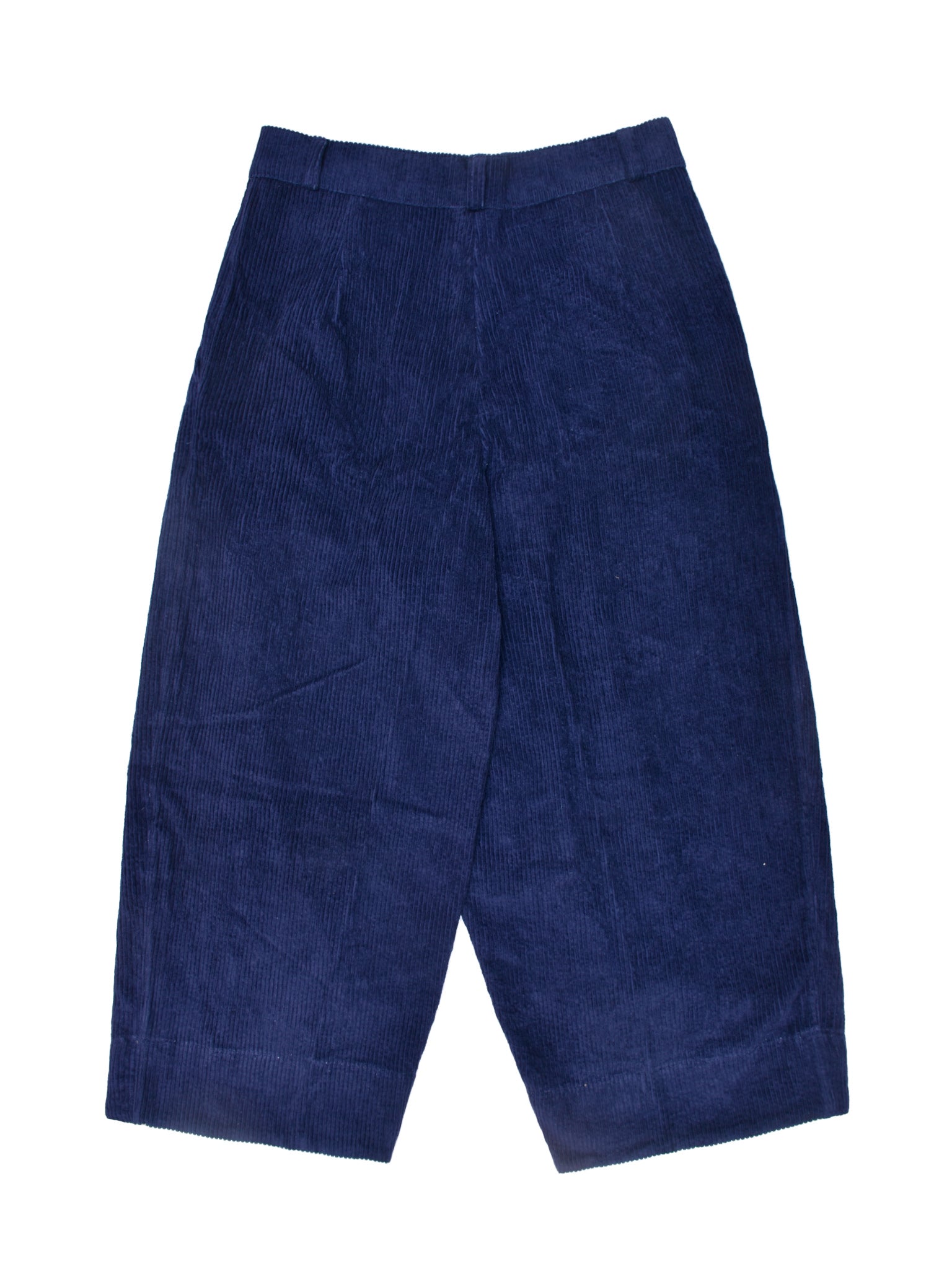 Blue corduroy pants on a white background