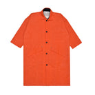 Orange jacket with black buttons on a white background