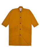 Yellow raincoat with black buttons on a white background