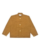 Brown jacket with button details on a white background