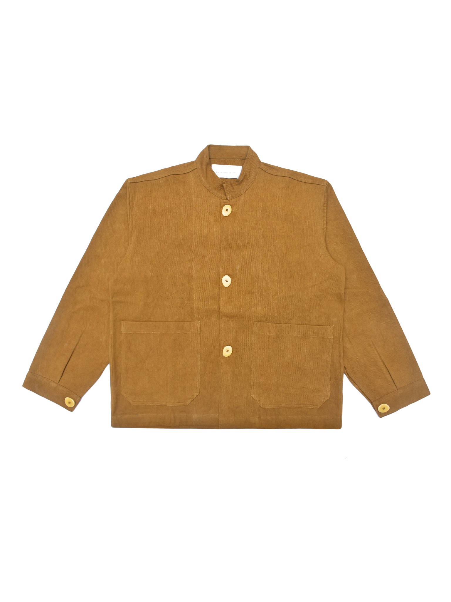 Brown jacket with button details on a white background