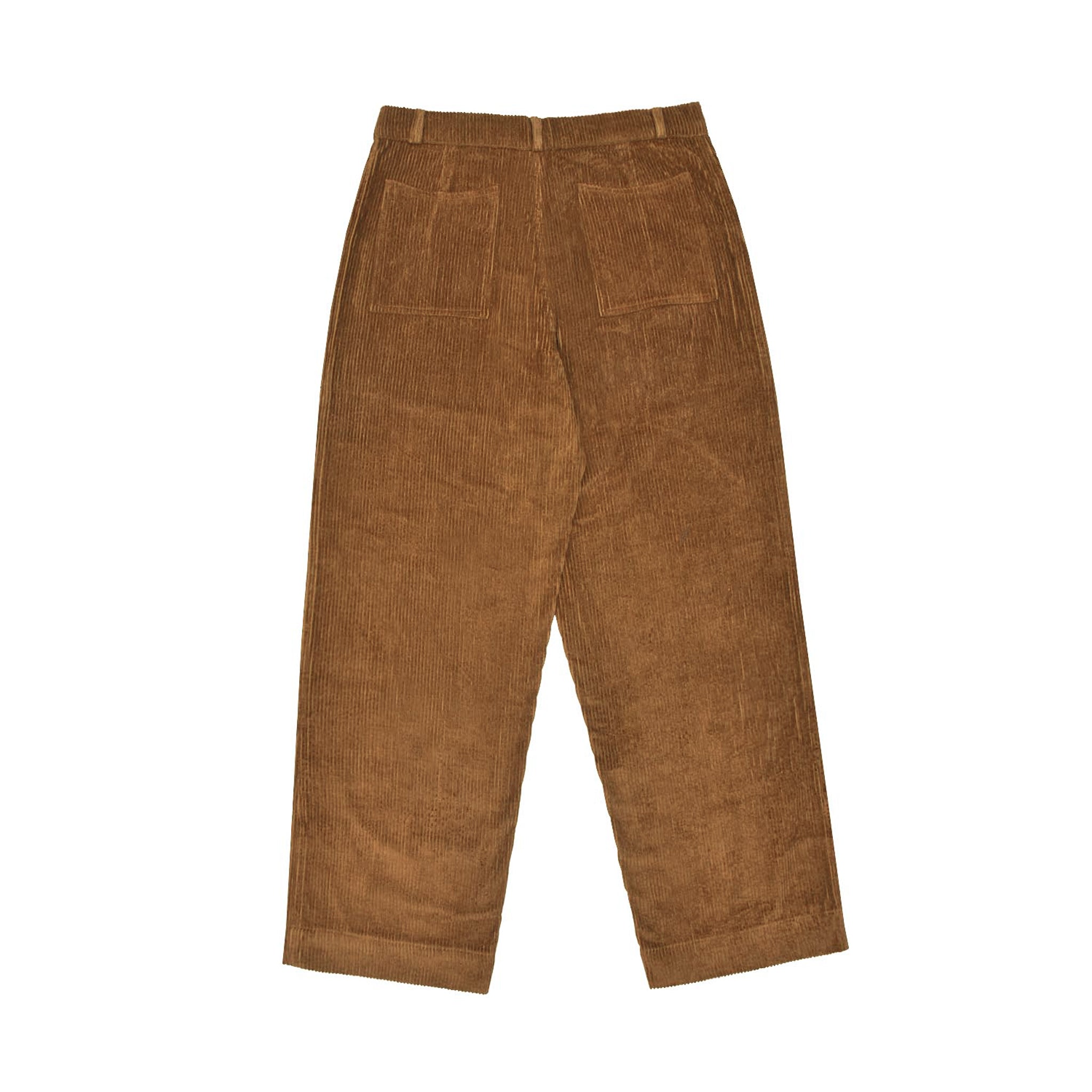 Brown corduroy pants on a white background