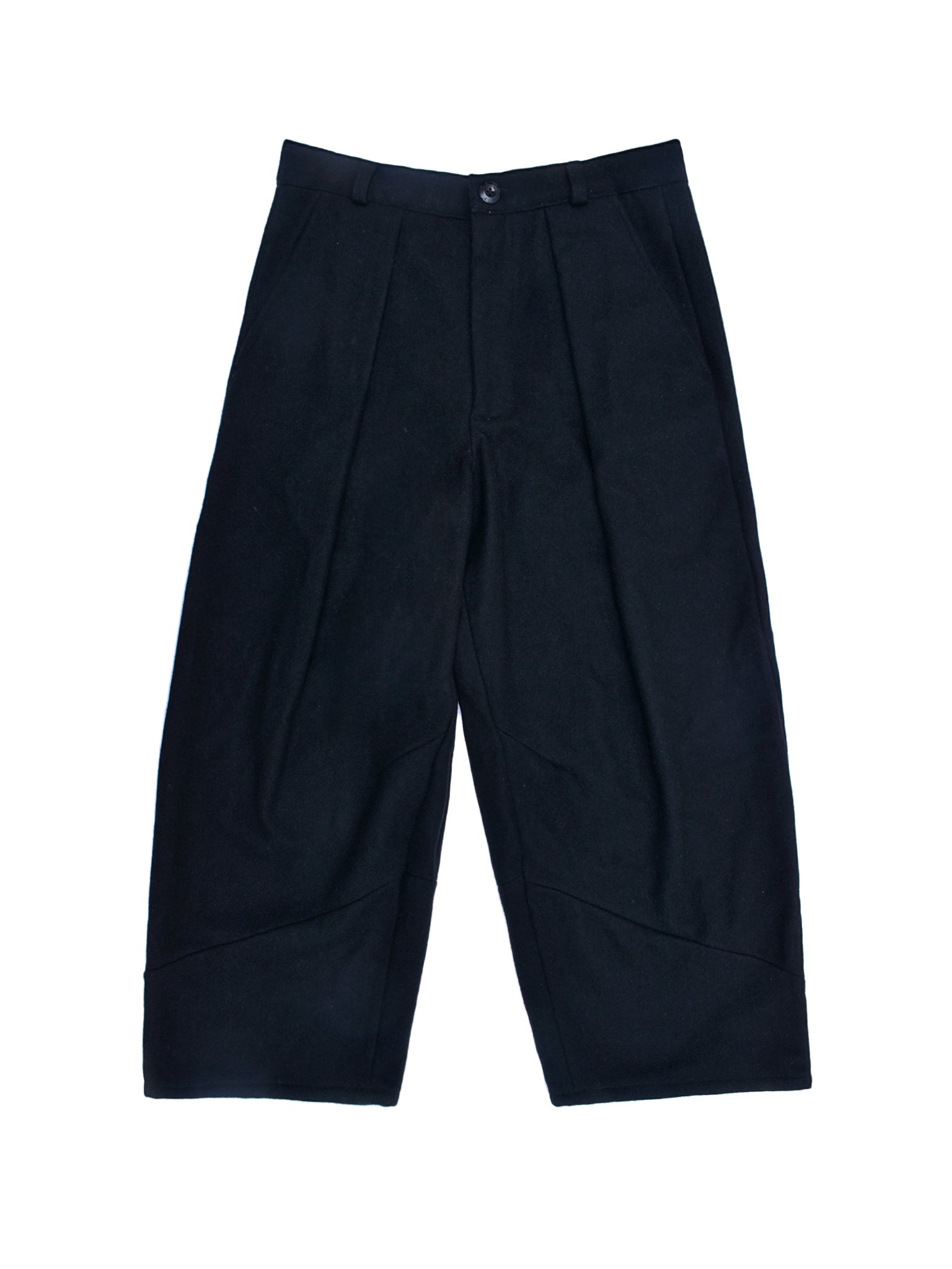 Black pleated pants on a white background