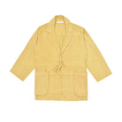 Pale mustard jacket with a bow detail on a white background