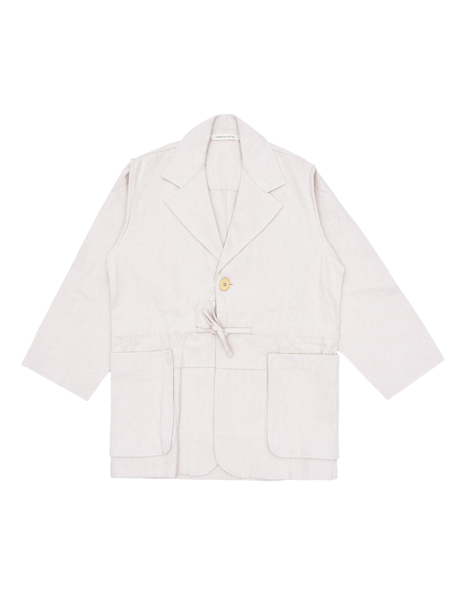 White jacket with a button on a white background