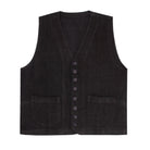 Black vest with button details on a white background
