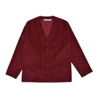 Dark red jacket with button details on a white background