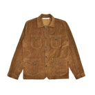 Brown corduroy jacket with multiple pockets on a white background