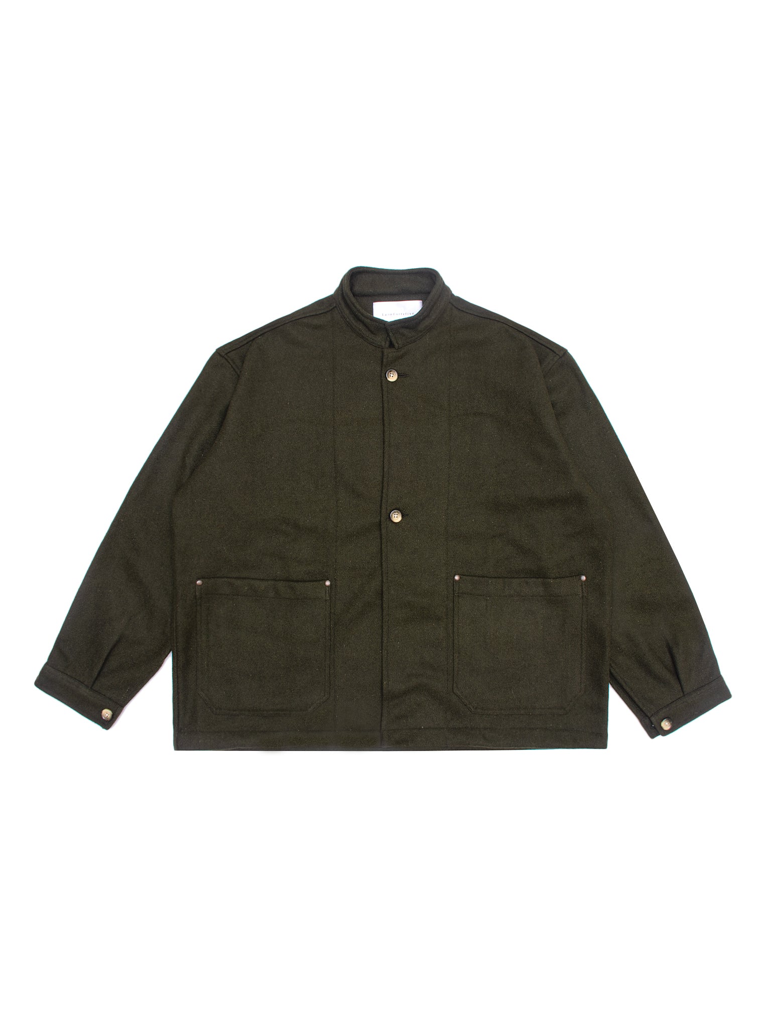 Squared jacket in dark olive wool melton