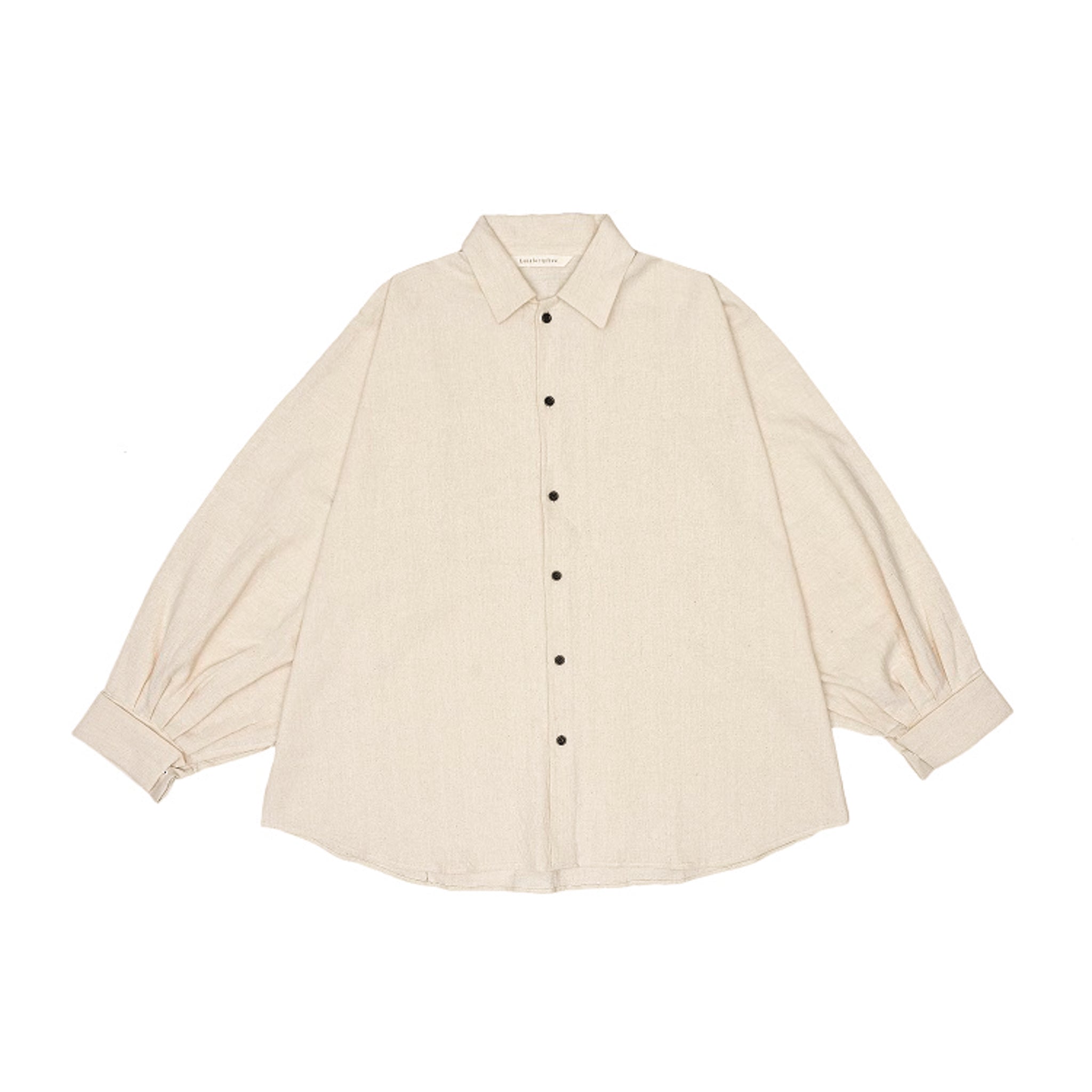 Beige button-up shirt on a white background