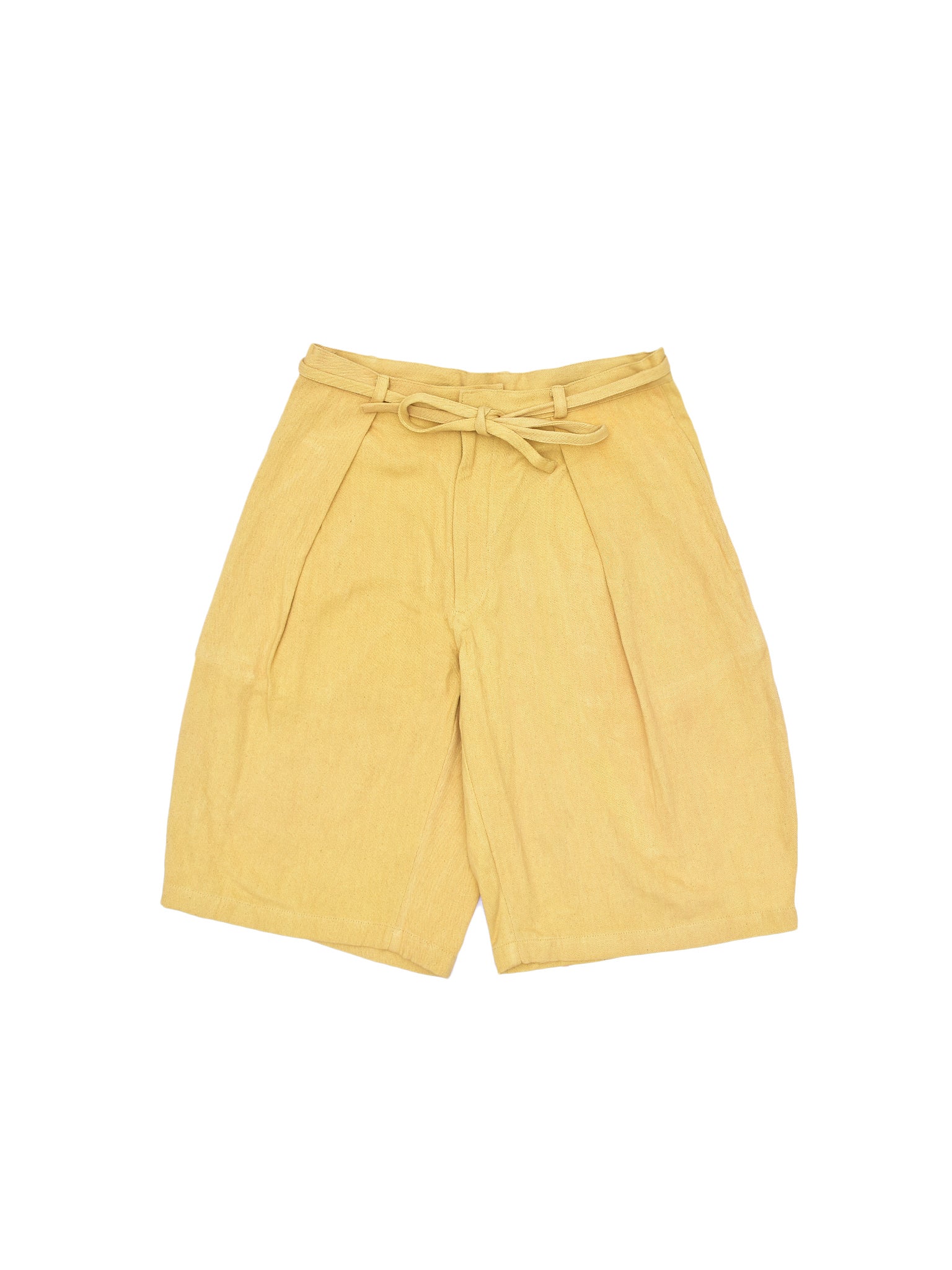 Mustard shorts with a tie waist on a white background
