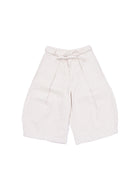 White shorts with a tie waist on a white background