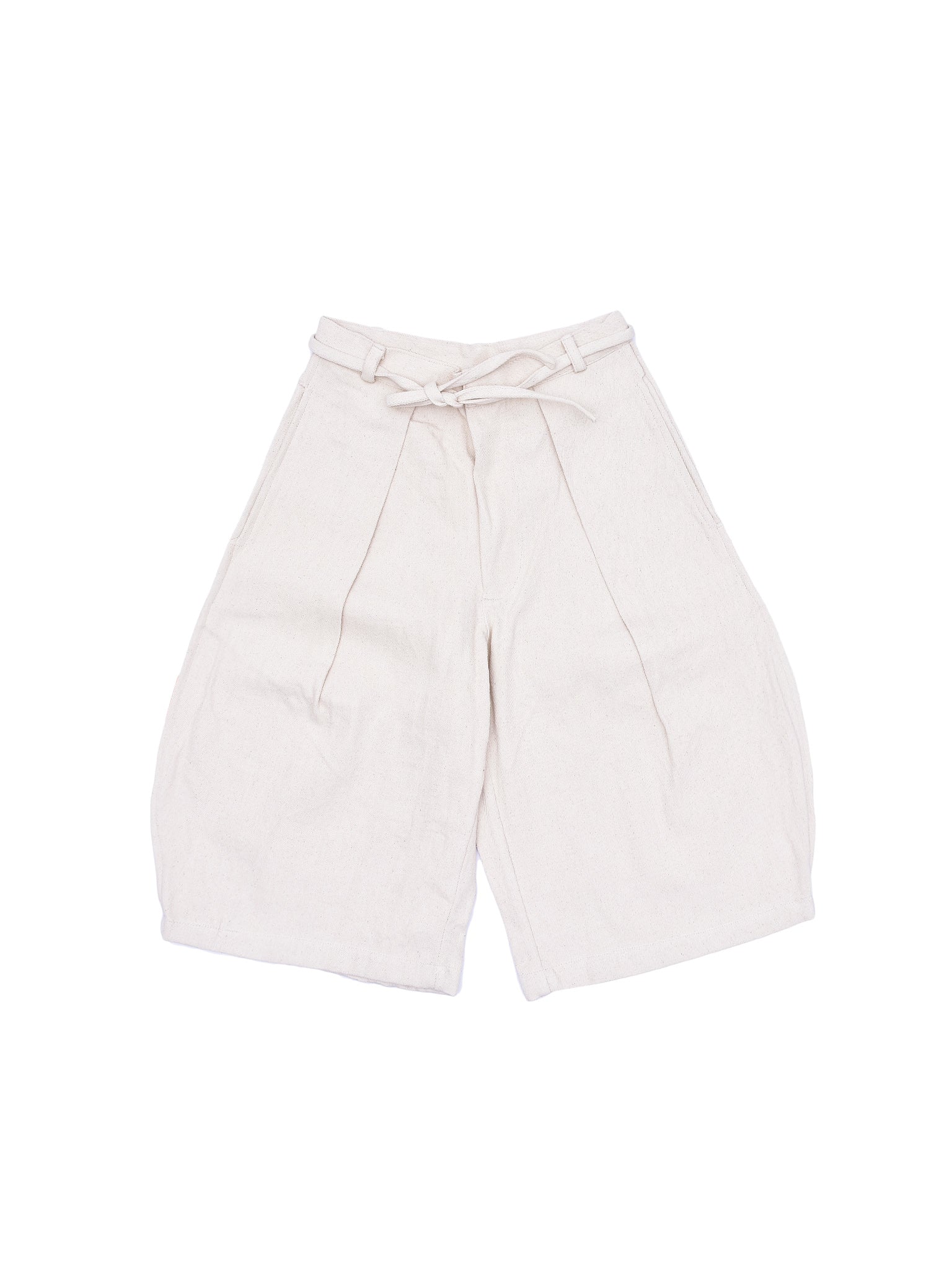 White shorts with a tie waist on a white background