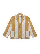 Mustard and white striped jacket on a white background