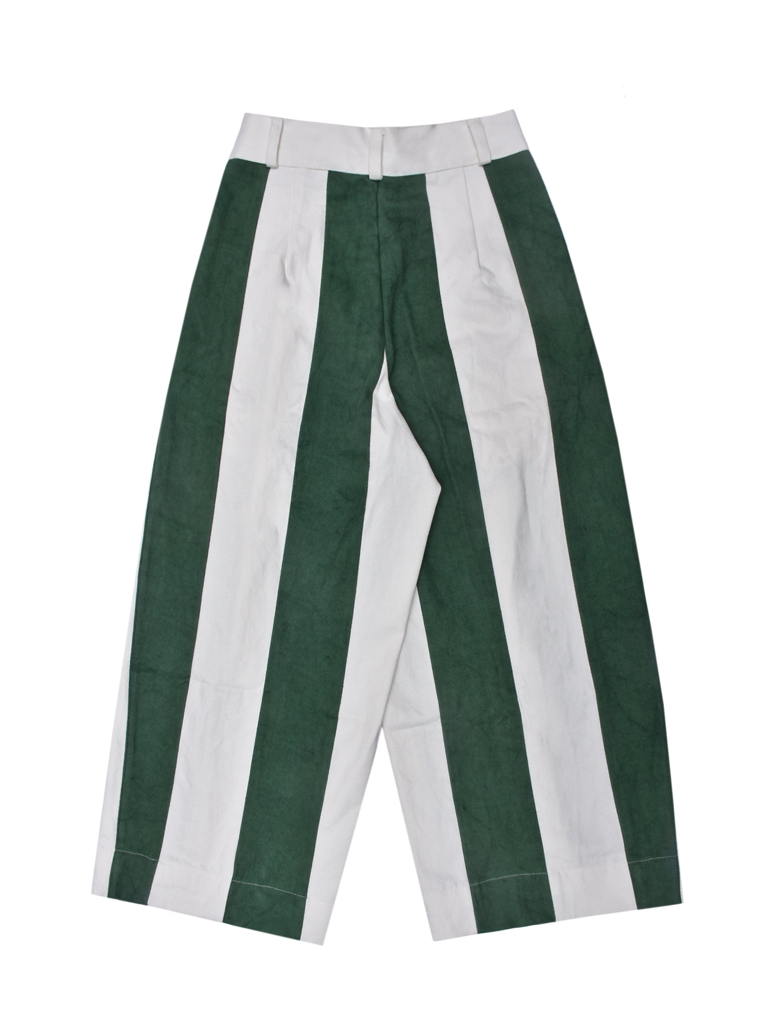 Green and white striped pants on a white background