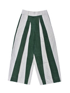 Green and white striped pants on a white background