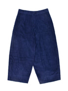 Blue corduroy pants on a white background