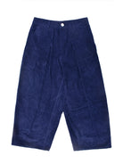 Blue corduroy pants on a white background