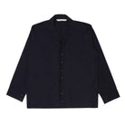 Black button-up shirt on a white background